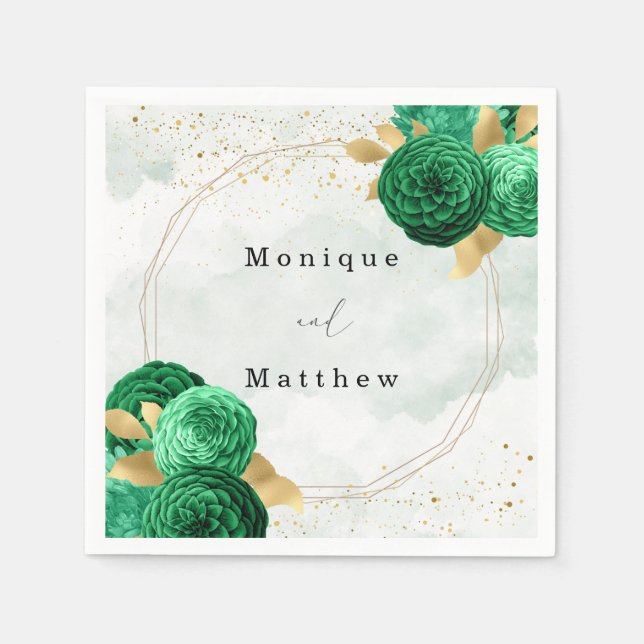 Servilleta De Papel Boda de Purpurina geométrico de oro verde esmerald (Anverso)