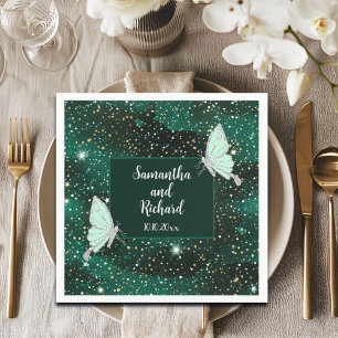 Servilleta De Papel Boda de Purpurina negro de esmeralda verde