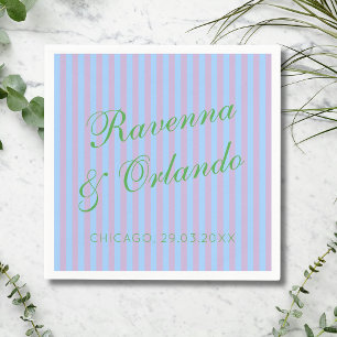 Servilleta De Papel Boda de raya rosa azul verde cítrico retro