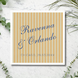 Servilleta De Papel Boda de raya vintage miel azul marino retro