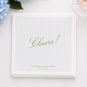 Servilleta De Papel Boda de Rayas Azul Claro y Cheers Verde Cítrico