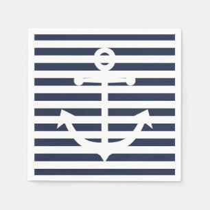 Servilleta De Papel Boda de rayas azules y blancas de ancla náutica