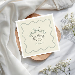 Servilleta De Papel Boda de rayas de cisne dibujadas a mano vintage re