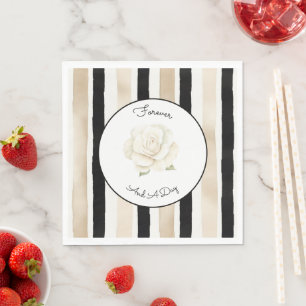 Servilleta De Papel Boda de rayas de rosa blancas negras crema de cham