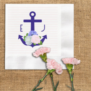 Servilleta De Papel Boda de rayas florales náuticas
