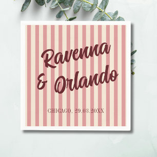 Servilleta De Papel Boda de rayas rosadas retro de Borgoña
