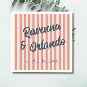 Servilleta De Papel Boda de rayas rosadas y azul marino retro
