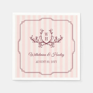 Servilleta De Papel Boda de rayas rosadas y follaje de color burdeos c