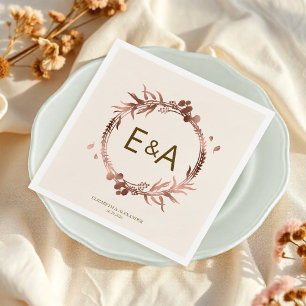 Servilleta De Papel Boda de Relieve metalizado dorado Rosa de monogram