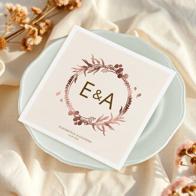 Servilleta De Papel Boda de Relieve metalizado dorado Rosa de monogram (Subido por el creador)