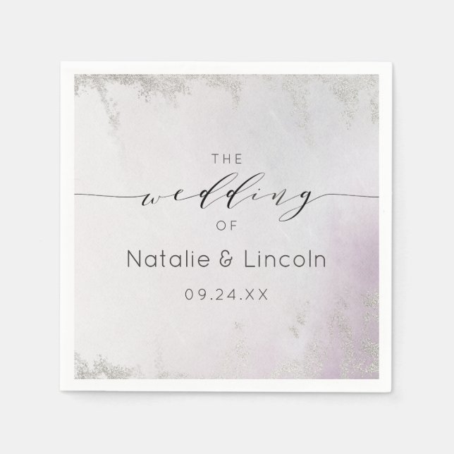 Servilleta De Papel Boda de Relieve metalizado plateado púrpura Ombre  (Anverso)