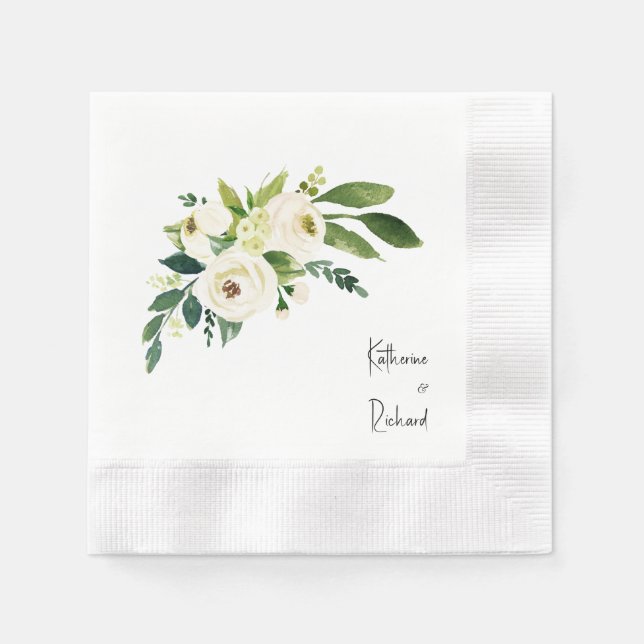 Servilleta De Papel Boda de rosa blanco manuscrito personalizado (Anverso)