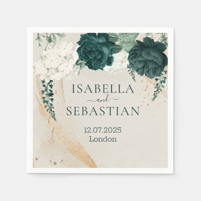 Servilleta De Papel Boda de rosa verde botánico (Anverso)
