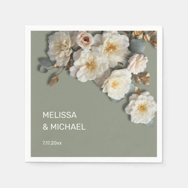Servilleta De Papel Boda de Rosas 3D Marfil Blanco (Anverso)