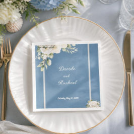 Servilleta De Papel Boda de Rosas Blancas Azul Polvoriento Elegante