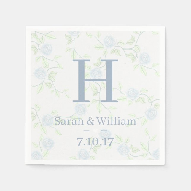Servilleta De Papel Boda de Rosas Blue Light Elegant Country (Anverso)