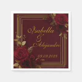 Servilleta De Papel Boda de Rosas Burgundy Románticas 