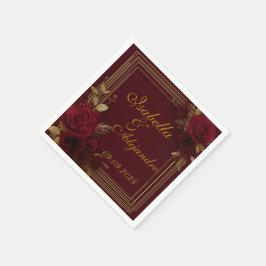 Servilleta De Papel Boda de Rosas Burgundy Románticas 