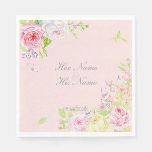 Servilleta De Papel Boda de Rosas de acuarela romantica rosa