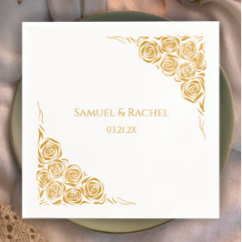 Servilleta De Papel Boda de Rosas dorados dibujado a mano personalizad