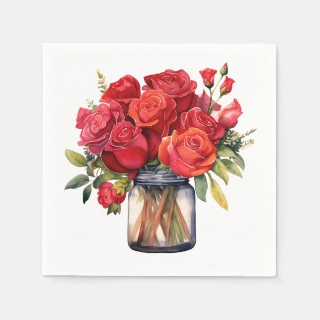 Servilleta De Papel Boda de rosas rojas (Anverso)