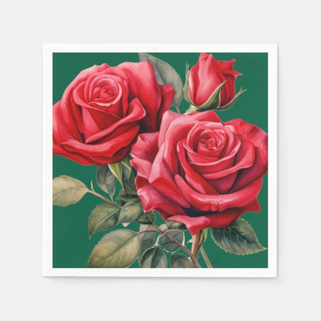 Servilleta De Papel Boda de rosas rojas (Anverso)