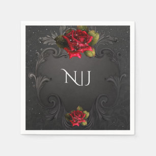 Servilleta De Papel Boda de Rosas Rojas Ornamentales Vintage Negras
