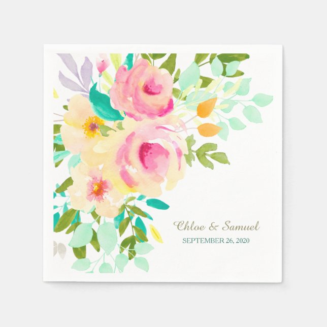 Servilleta De Papel Boda de rosas rosadas (Anverso)