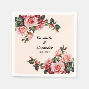 Servilleta De Papel boda de rosas rosadas y rojas bonitos