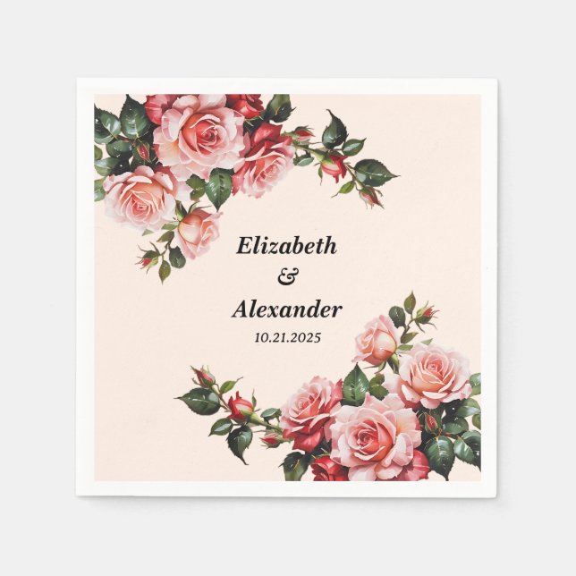 Servilleta De Papel boda de rosas rosadas y rojas bonitos (Anverso)