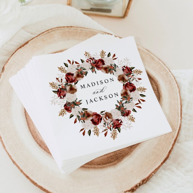 Servilleta De Papel Boda de Rosas Rústicas Burgundy y Marfil (Subido por el creador)