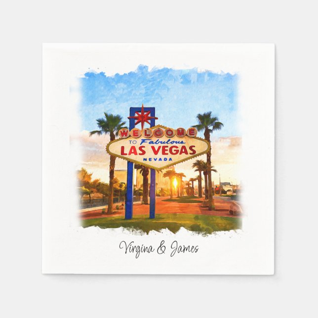 Servilleta De Papel Boda de Rótulo de acuarela Las Vegas (Anverso)