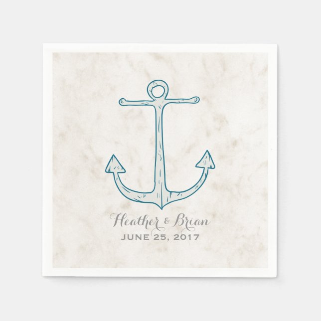 Servilleta De Papel Boda de Royal Blue Rustic Anchor (Anverso)