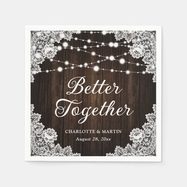 Servilleta De Papel Boda de Rustic Barn Wood Lace (Anverso)