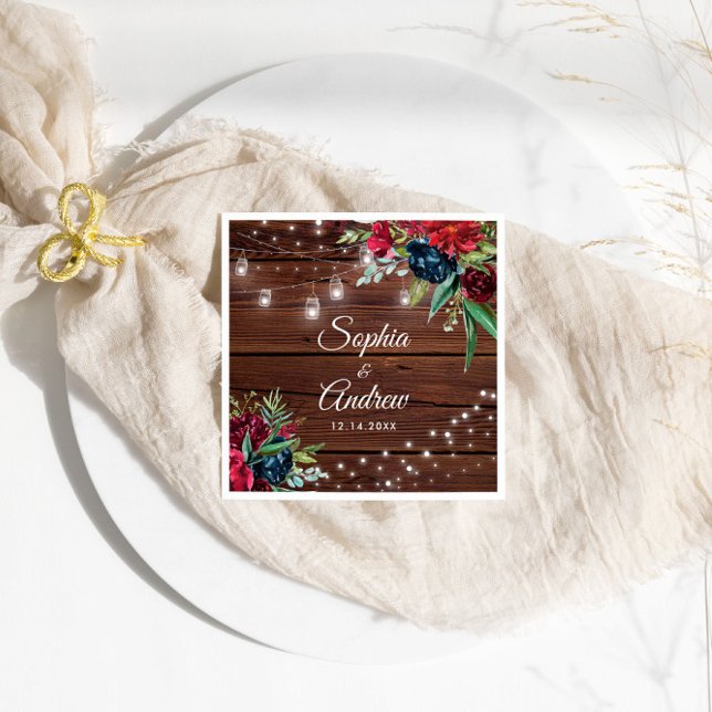Servilleta De Papel Boda de Rústica Madera Borgoña Floral (Subido por el creador)
