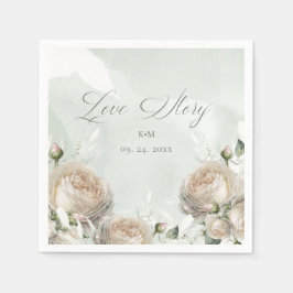 Servilleta De Papel Boda de salvia verde y rosa blanca