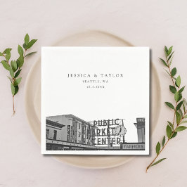 Servilleta De Papel Boda de Seattle Personalizado Foto Cocktail Napkin