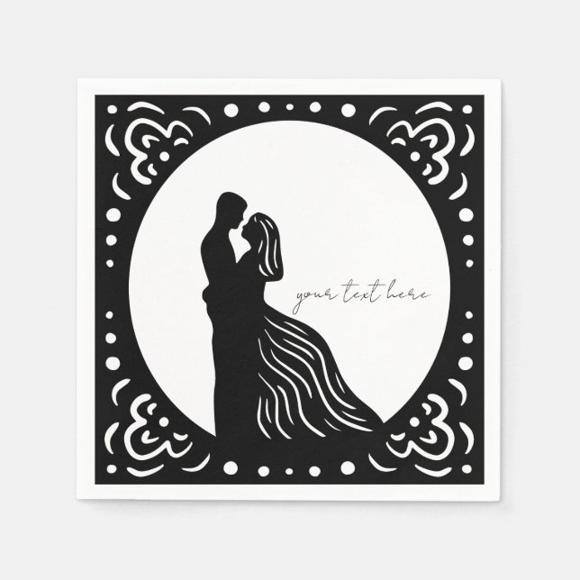 Servilleta De Papel Boda de silueta Pareja Toallas de papel negro (Anverso)