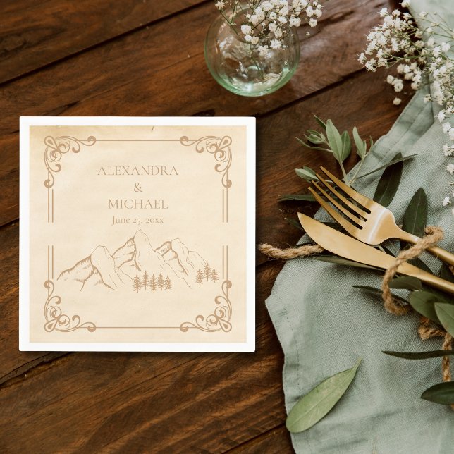 Servilleta De Papel Boda de Sketch de montaña Rustic Woods (Subido por el creador)
