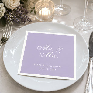 Servilleta De Papel Boda de Sr. y Sra. Lavender Blanco Script
