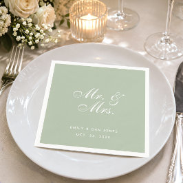 Servilleta De Papel Boda de Sr. y Sra. Sage Blanco Elegante Escritura