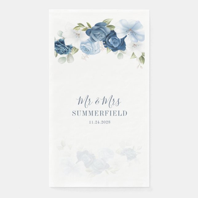 Servilleta De Papel Boda de Suculentas Florales de Eucalipto Azul Polv (Anverso)