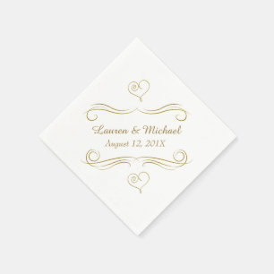 Servilleta De Papel Boda de Swirl Hearts Gold Calligraphy