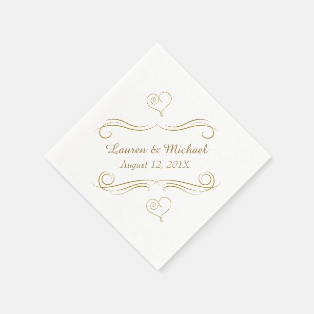Servilleta De Papel Boda de Swirl Hearts Gold Calligraphy (Borde)