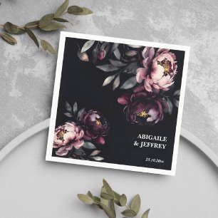 Servilleta De Papel Boda de tableware personalizado moody peonías oscu