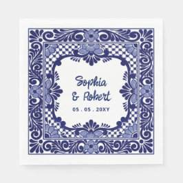 Servilleta De Papel Boda de Talavera Azul Mexicana