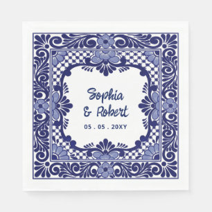 Servilleta De Papel Boda de Talavera Azul Mexicana