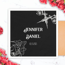 Servilleta De Papel Boda de tatuaje de cráneo negro y blanco