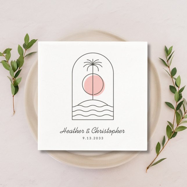 Servilleta De Papel Boda de temas de playa Napkins Personalizado Napki (Beach Theme Wedding Napkins Custom Color Napkins Custom Name with Palm Tree)