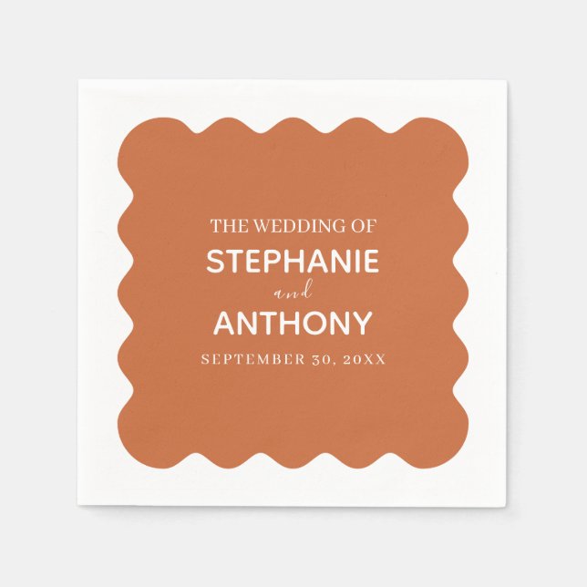 Servilleta De Papel Boda de Terracota Wavy Edge de los años 50 retro (Anverso)